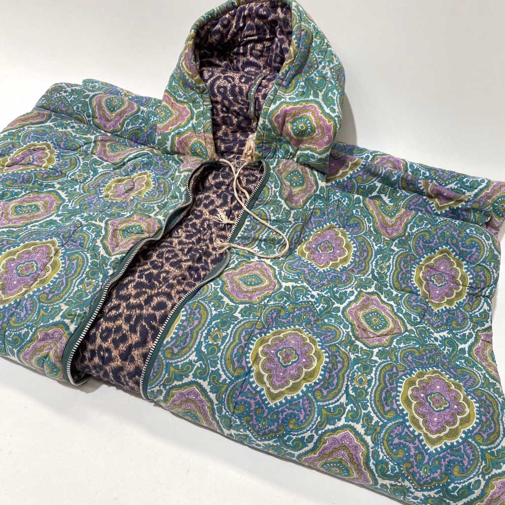 SLEEPING BAG, Retro Blue Green Paisley w Hood